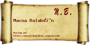 Macsa Balabán névjegykártya